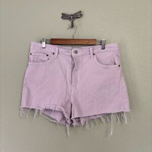 Purple High-Waisted Ribcage Levi’s Jean Shorts with Frayed Hem Size 14